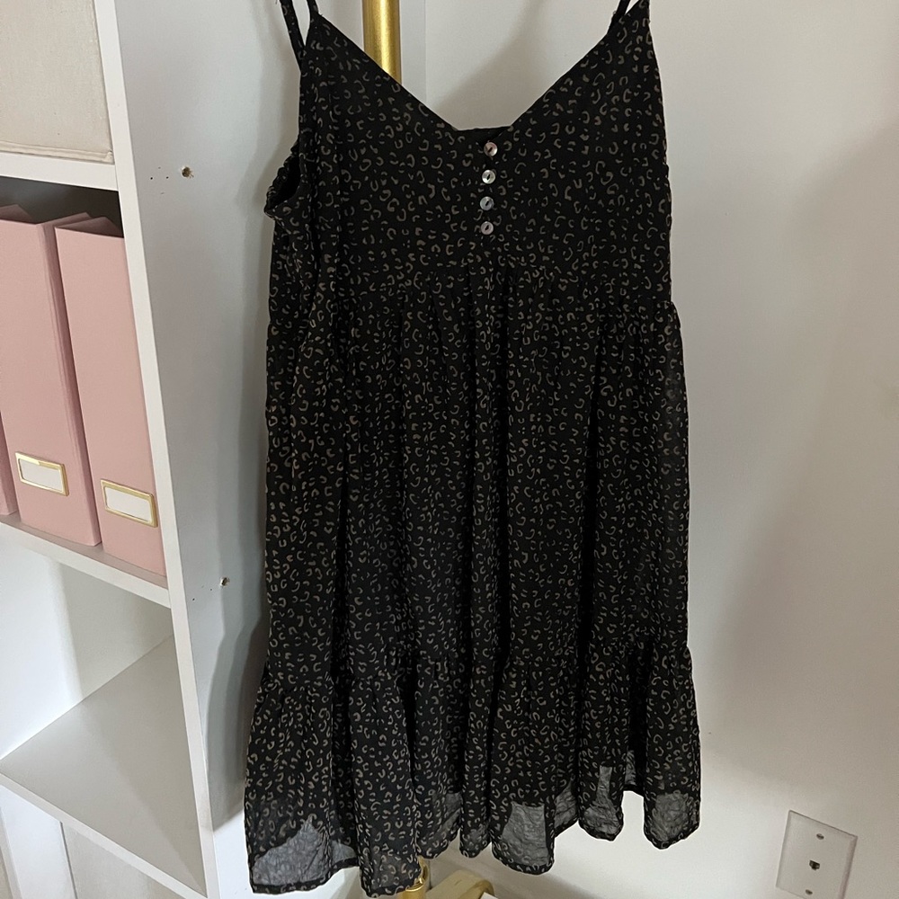 Brunch Days Leopard Babydoll Dress-Black
